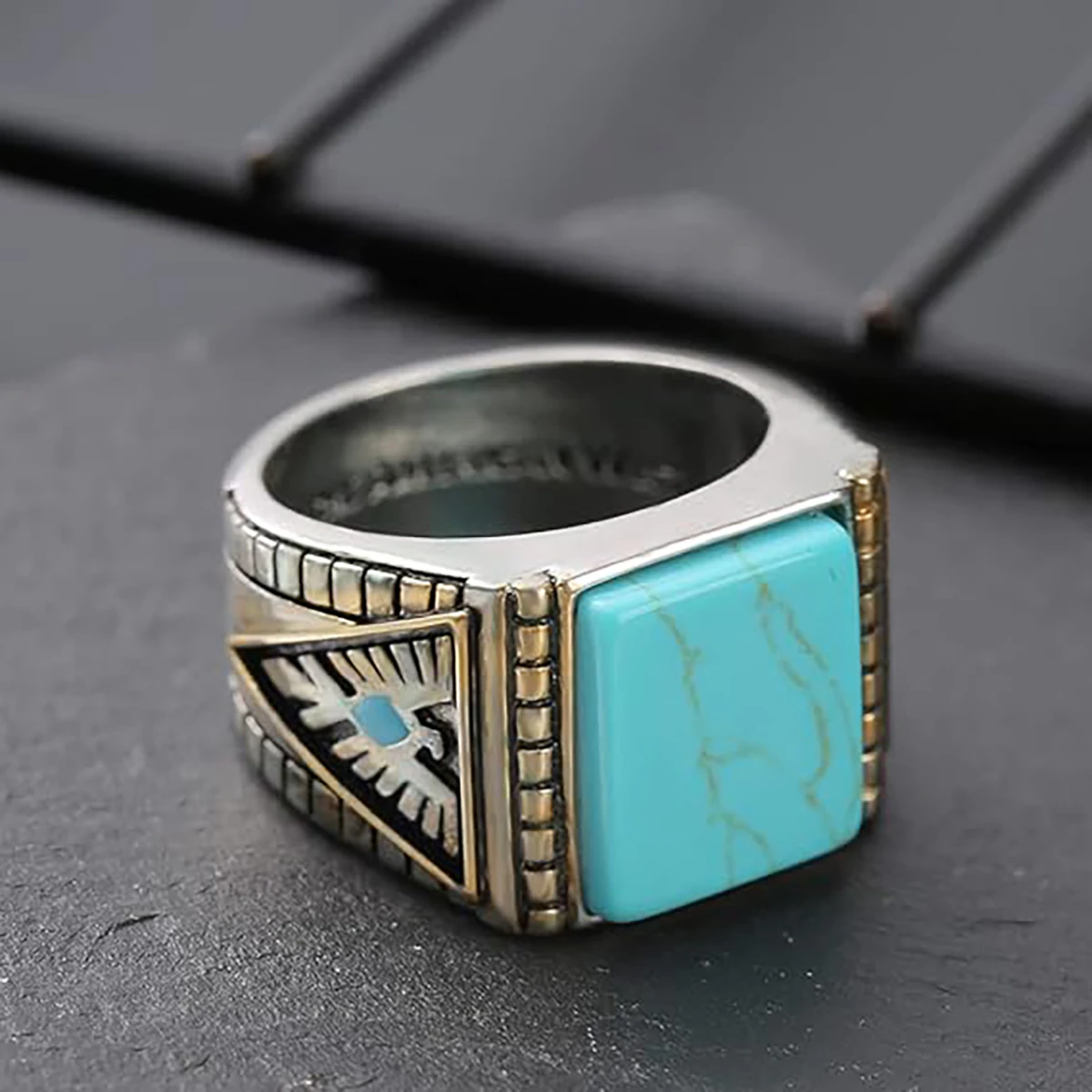 Vintage eagle turquoise ring for men hand carved classic eagle ring bohemian natural stone ring bohemian turquoise jewelry chic