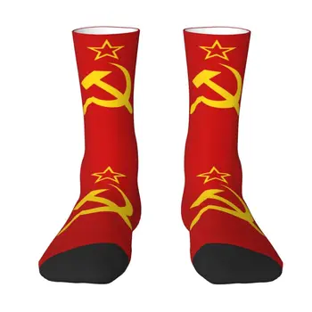 Aangepaste Retro Russische Sovjet-vlag Jurk Sokken Heren Dames Warm Fashion Nieuwigheid USSR Hamer en sikkel CCCP Crew Sokken