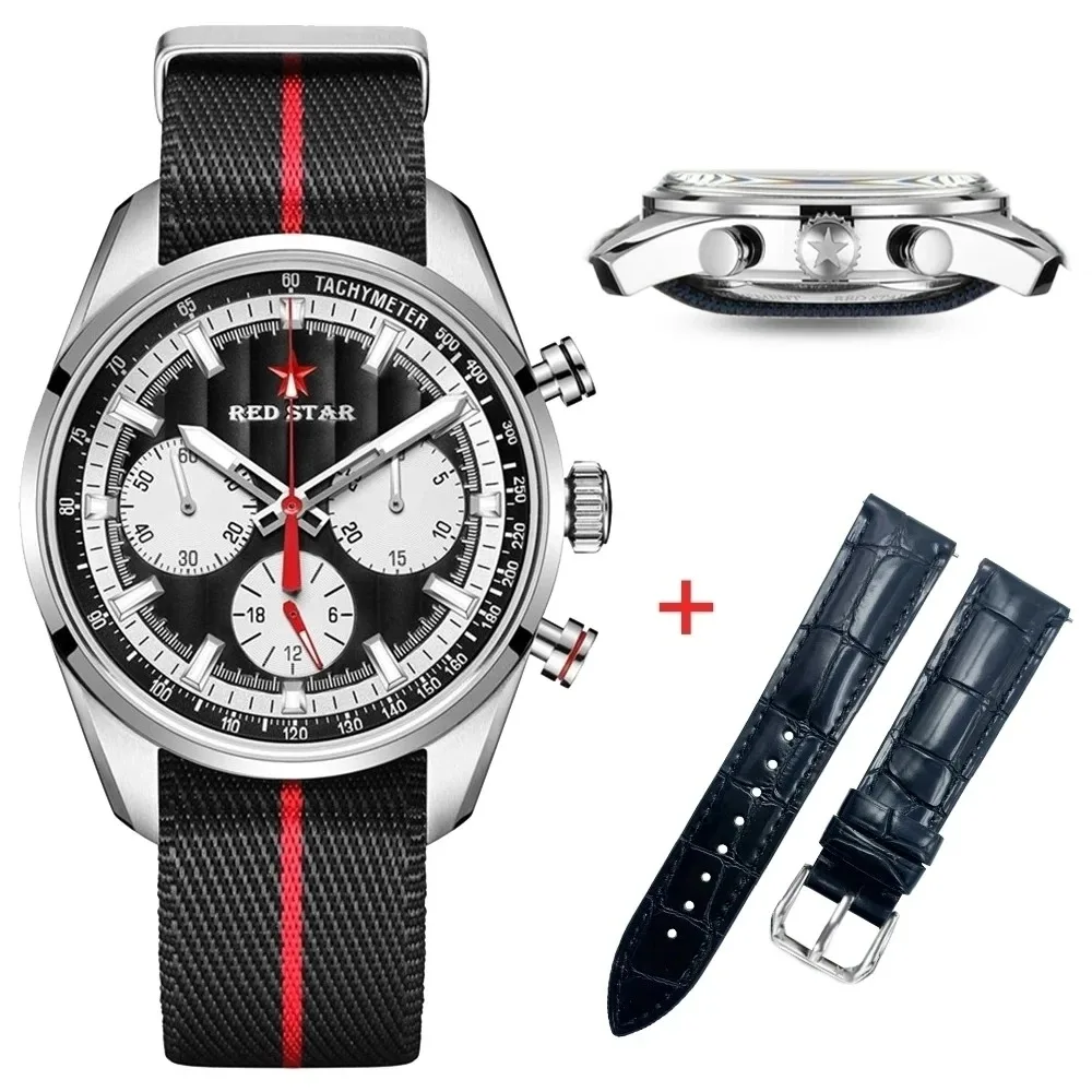 REDSTAR 1963 Pilot Chronograph Watch Men Real Three-Eyes Seagull