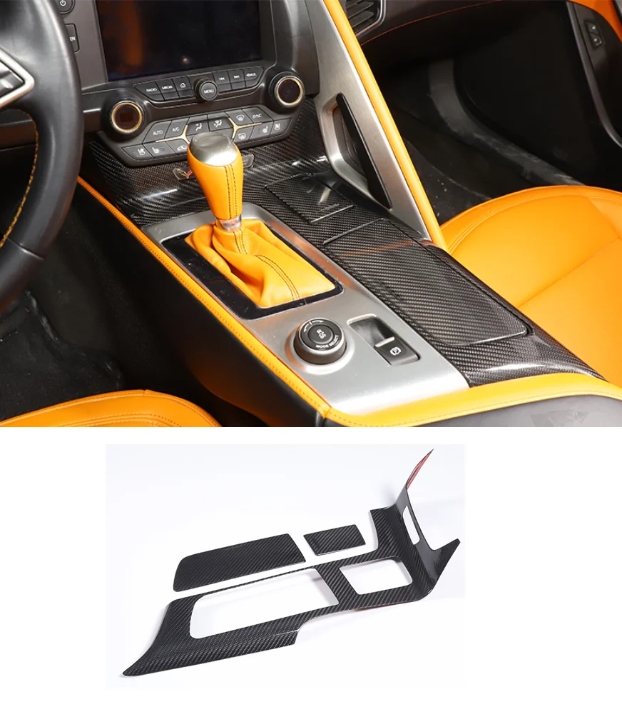 

Real Carbon Fiber Car Gear Shift Panel Cover Sticker Trim Accessories Fit For Chevrolet Corvette C7 2014-2019