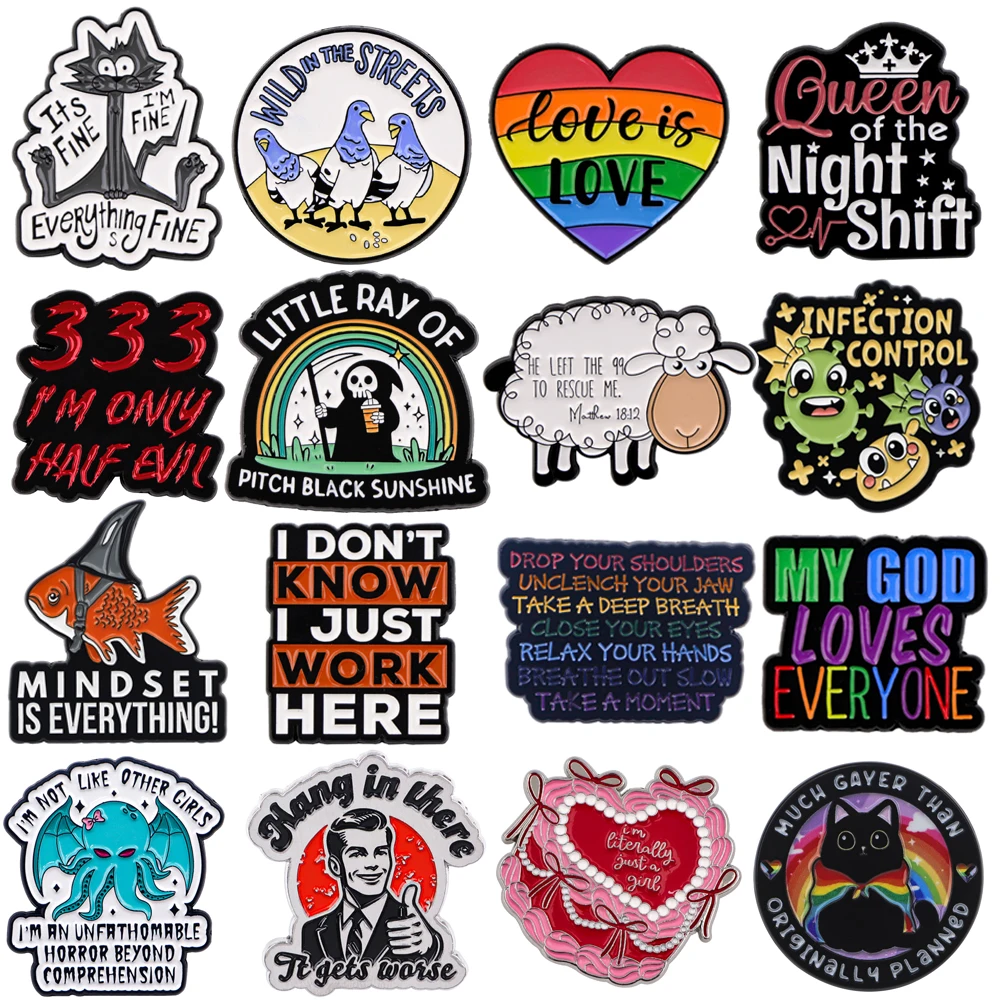 Rainbow Quotes Lapel Pins for Backpacks Metal Enamel Pin Brooches Badges Anime Fashion Jewelry Accessories Gifts