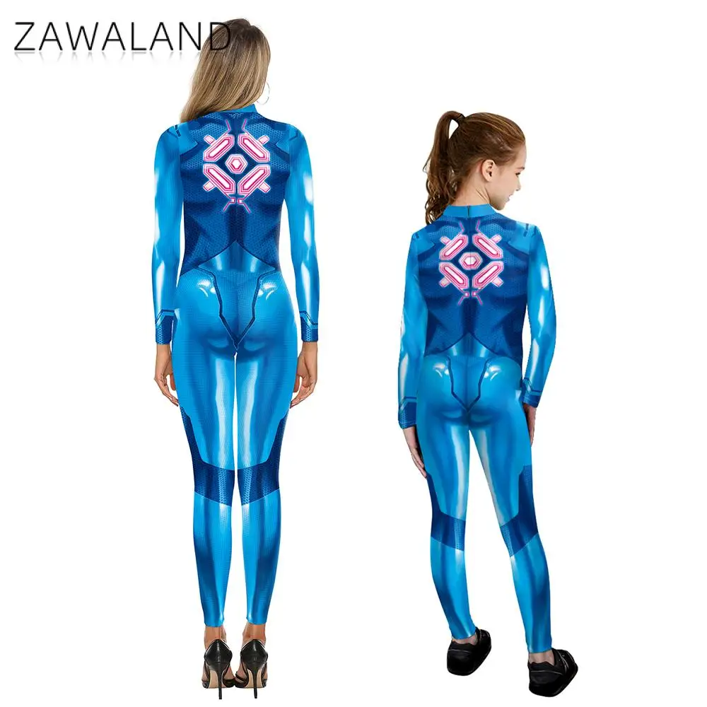 ZAWALAND การจับคู่ชุด3D พิมพ์ Zentai คอสเพลย์เครื่องแต่งกายผู้ปกครอง-Childpurim Carnival เซ็กซี่บอดี้สูท Spandex Catsuit