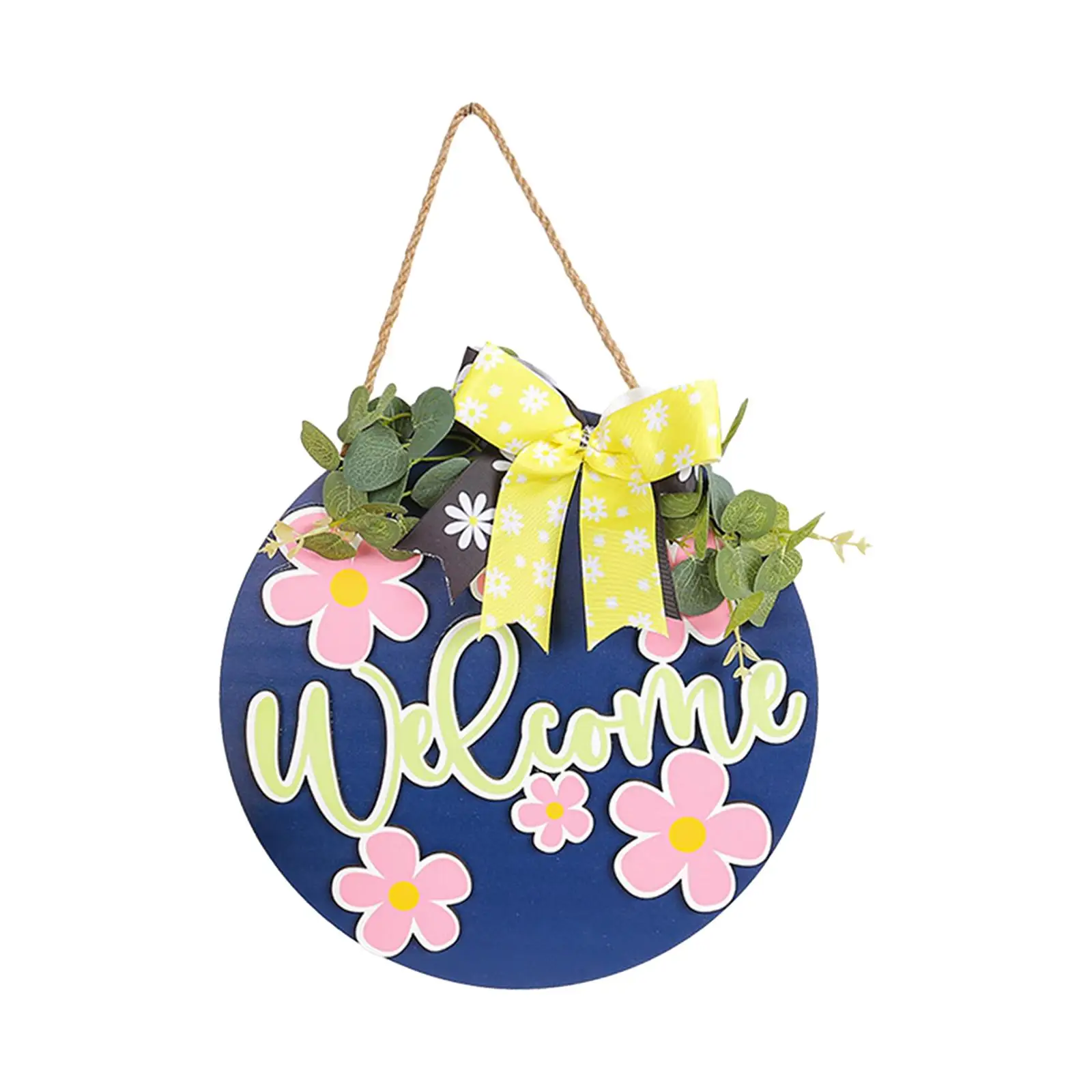 Spring Welcome Wooden Door Hanging Sign Wood Sign Plaque with Bowknot Front Door Sign for Cafe Indoor Outdoor Holiday