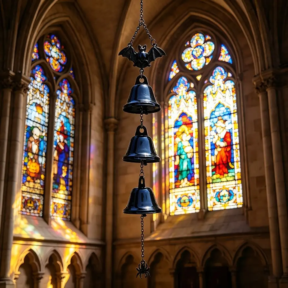 Gothic Halloween Wind Chime Hanging Ornament Decorations Bat Wind Chime Dark Style Metal Bells Bat Spider Pendant Courtyard