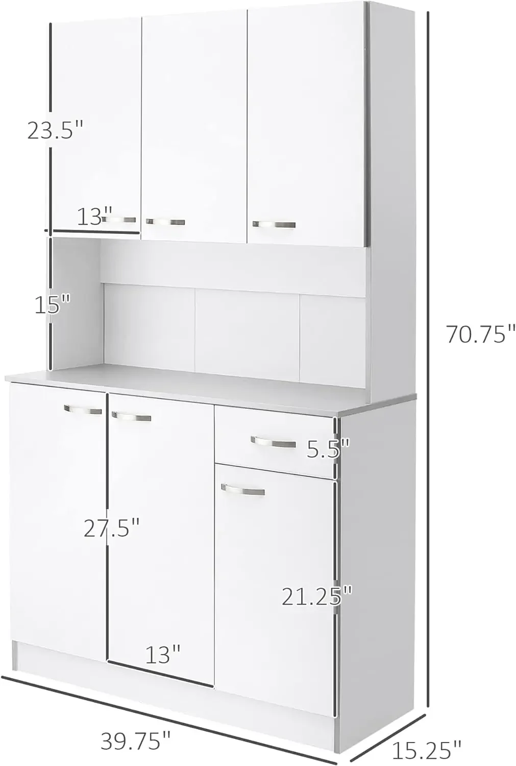 71" Freestanding Buffet with Hutch, Kitchen Storage Cabinets, Pantry with 6 Doors, 3 Adjustable Shelves & Drawer for Living Room