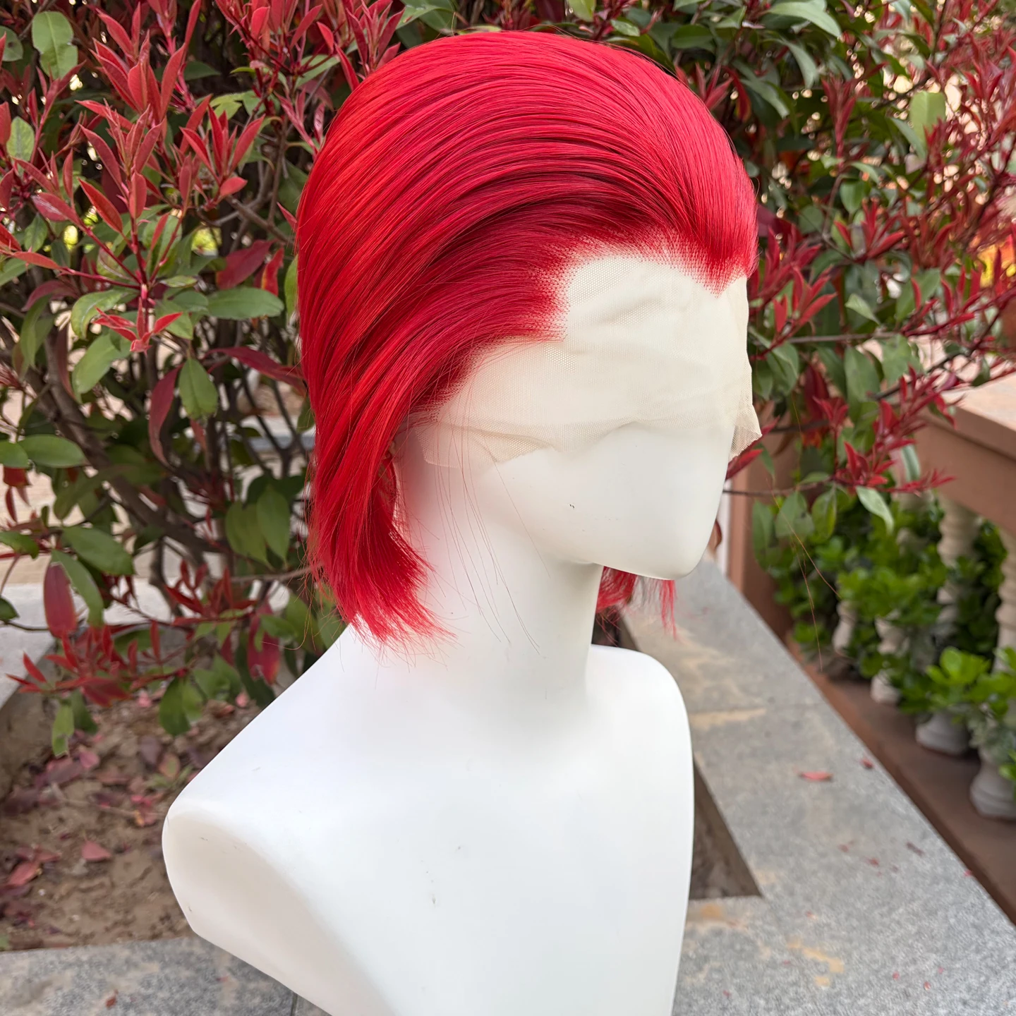Short Bob Cut Red Straight Lace Front Wig, 8 Inch