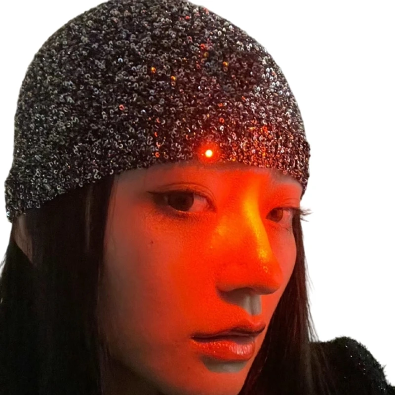 Korean Knitted Hat with Glittering Sequins Girl Nightclub Hat Photo Dropship