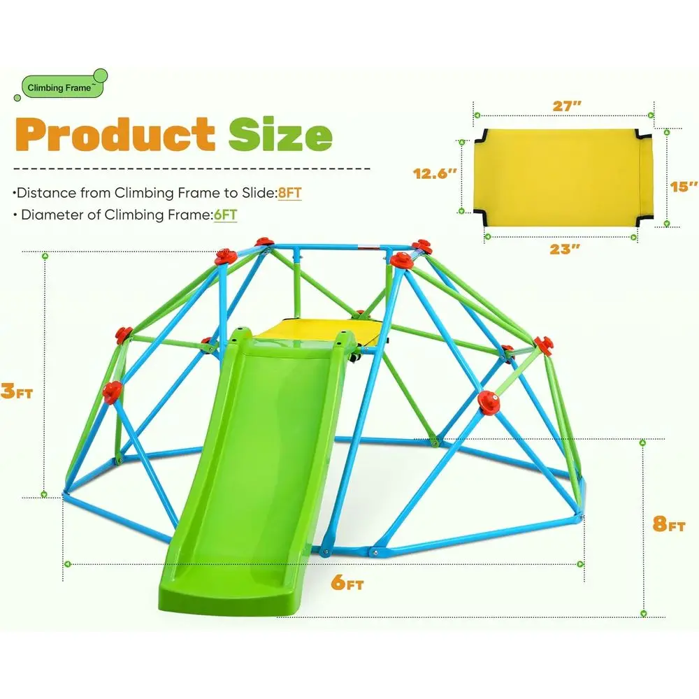 Klimkoepel met glijbaan, 8FT Jungle Gym Monkey Bar voor achtertuin Max. belasting 440Lbs, Outdoor klimrek Speelgoed voor peuter