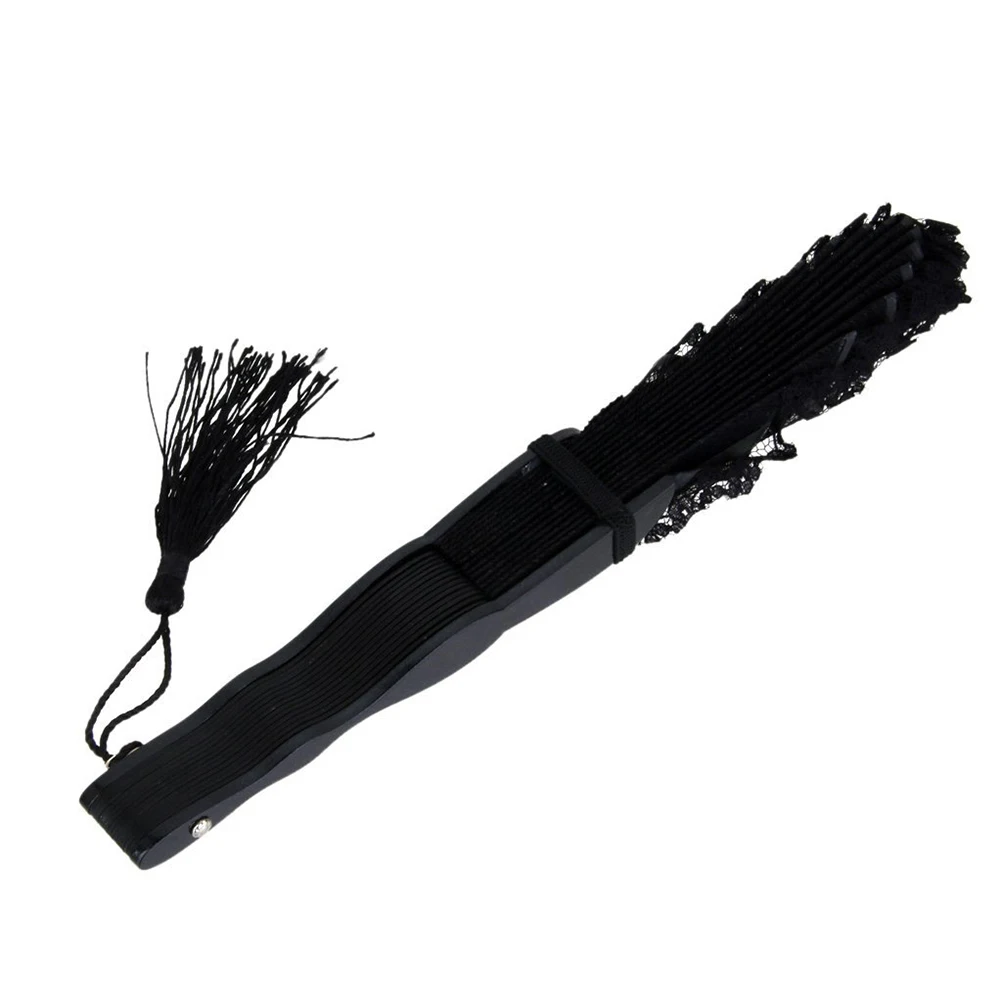 

Elegant Lace Bamboo Folding Fan For Women Traditional Japanese Kimono Wedding Party Decoration Gift Black Color