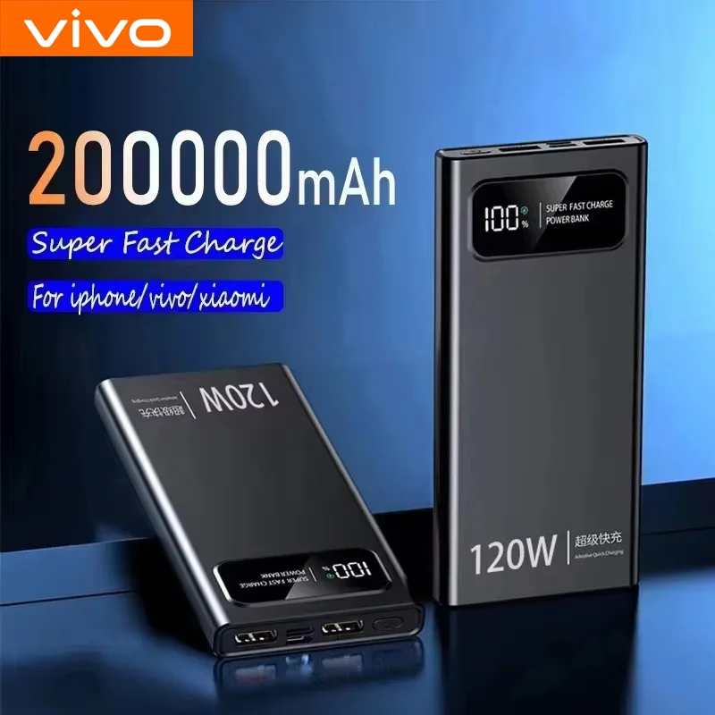 VIVO 200000mAh Power Bank 120W Fast Charging Portable Mobile Power Large Capacity Digital Display External Battery for Universal