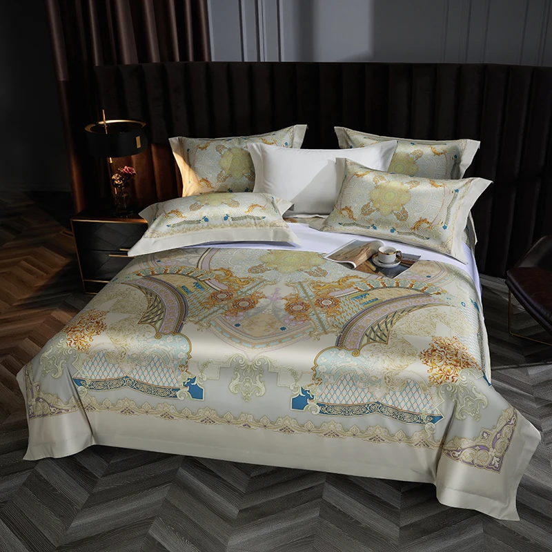 Digital Printing Egyptian Cotton Duvet Cover Set Europe Style Home Textile Luxury Bedding Sets Flat Bed Sheet Pillowcases