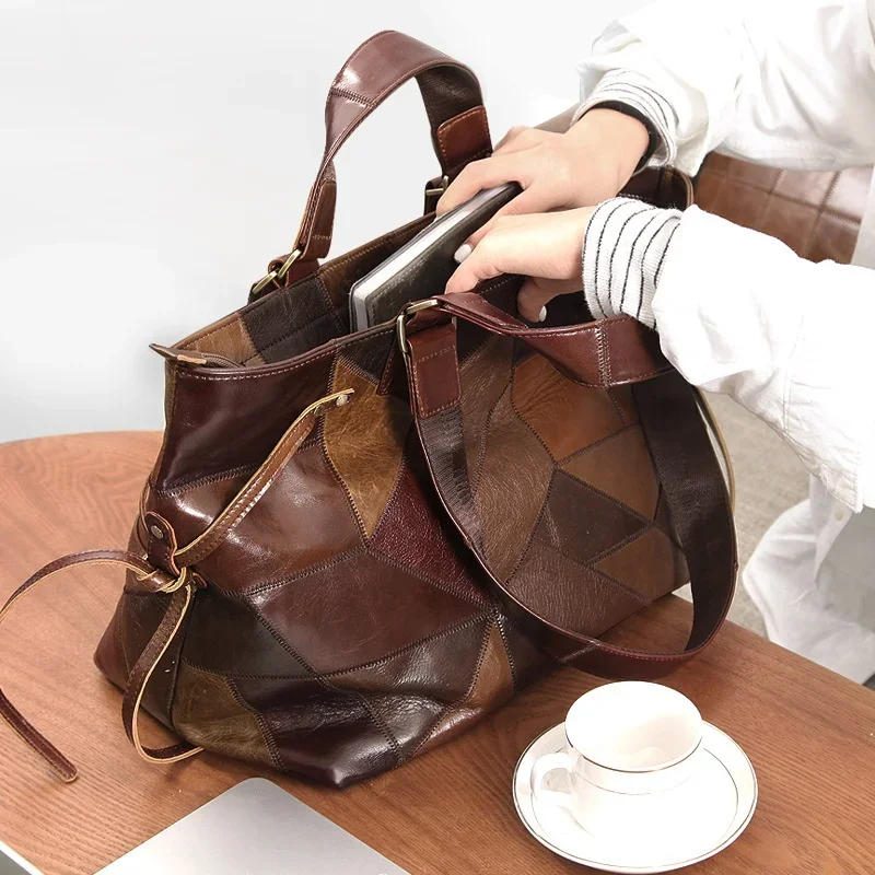 Extra große Tasche für Frauen Echt leder Umhängetasche Vintage Luxus Rindsleder Handtasche große Einkaufstasche