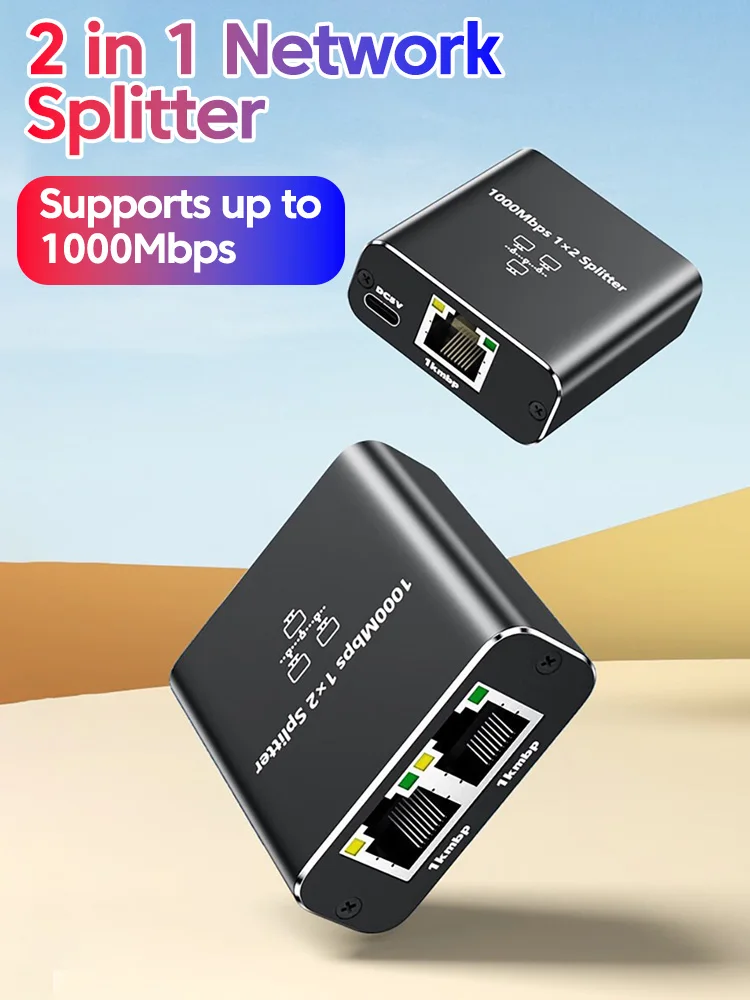 Przełącznik sieciowy Gigabit 1000Mbps z 2/4 portami RJ45, rozdzielacz sieciowy, przedłużacz kabla, selektor, bez zasilania, 2-kierunkowy adapter, złącze. — zdjęcie produktu 7