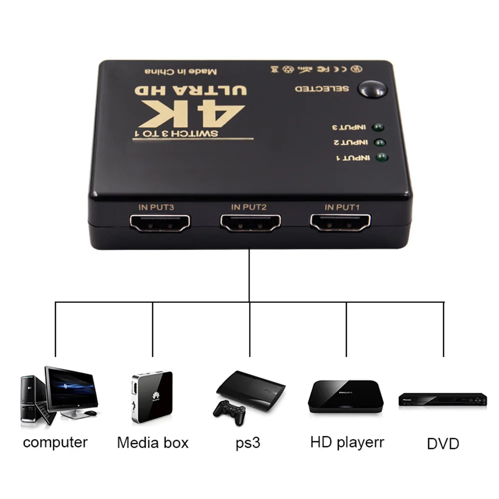 3 Port 4K*2K 1080P Switcher HDMI-compatible Selector 3x1 Splitter Box Ultra HD for PC DVD HDTV Xbox PS3 PS4 Multimedia HOT sale