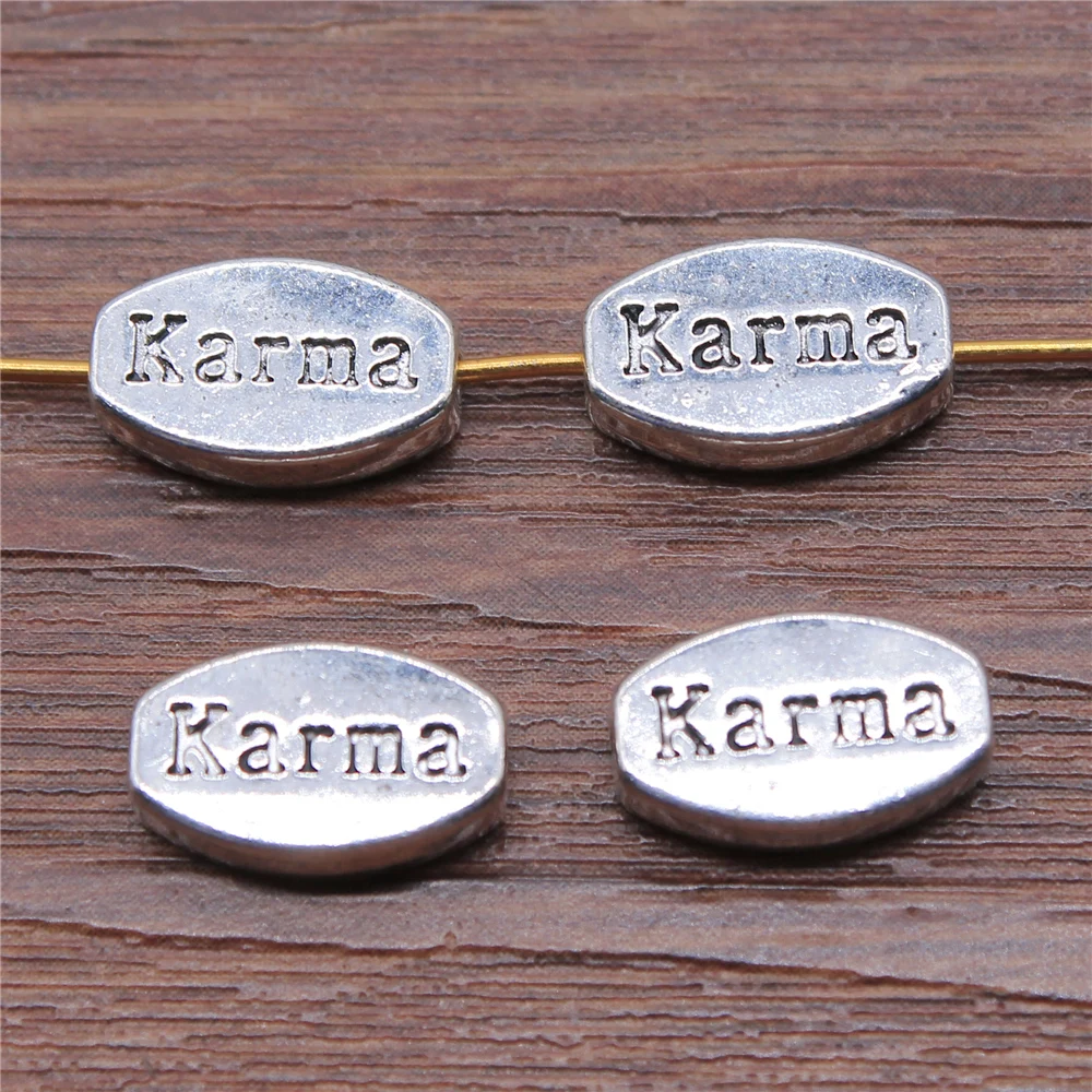 WYSIWYG 10pcs Karma Small Hole Beads Diy Jewelry Findings Accessories Charms Antique Silver Color 8x13mm