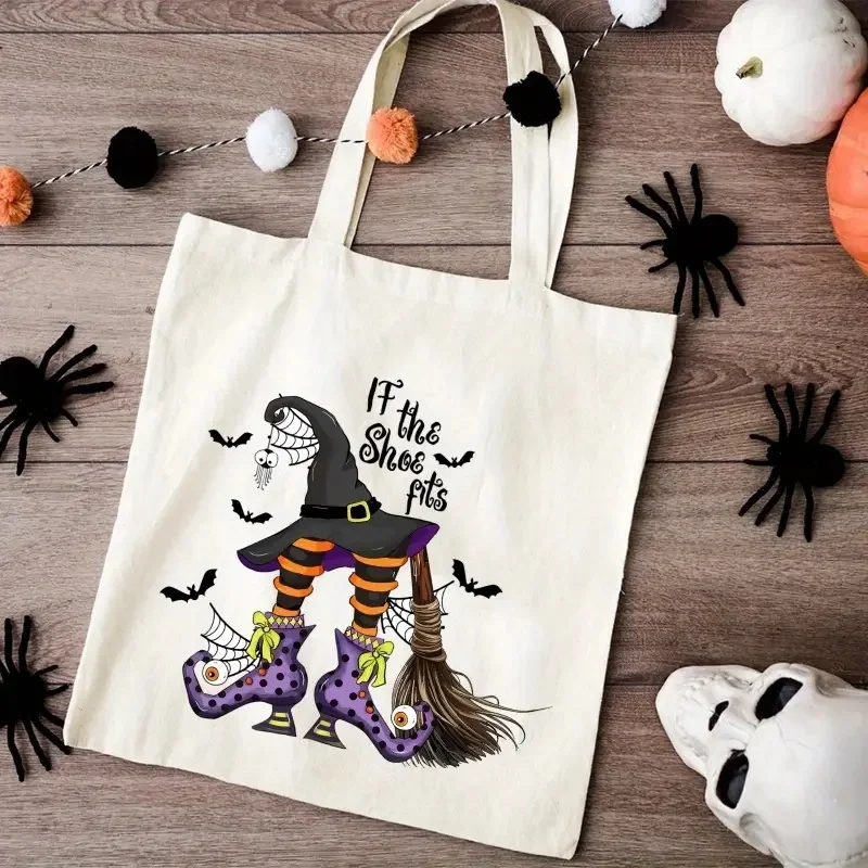 

Halloween Witch Pumpkin Tote Bag Aesthetic Lady Shoulder Handbags Graphic Shopping Canvas Bags Causal Organizer Designer Bag