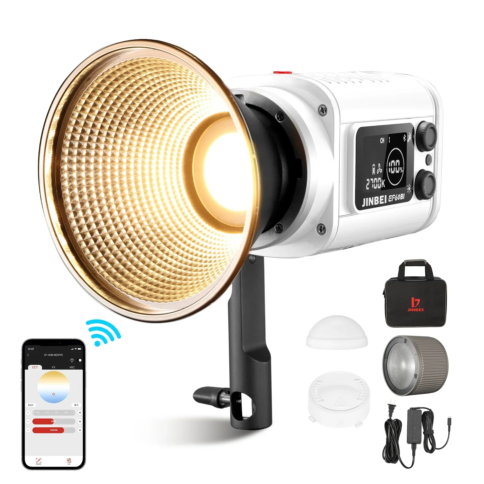 Hot Sale JINBEI EF-60BI 60w Photography Lighting Portable Ultra-Compact Handheld Outdoor LED Video Light Kit With Carrying Case