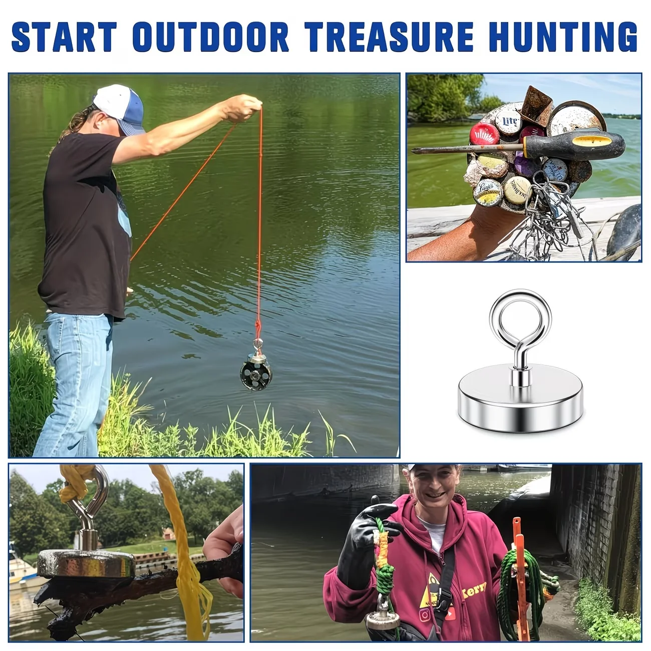 Super Strong Fishing Magnets, Heavy Duty Salvage Searcher, Powerful Search Magnet with Eyebolt For Salvage Magnetic Fishing,42mm