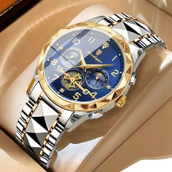 New Super Luxury Gold Watch Men Sport Brand Creative Stop-Watch Waterproof Male Clock Quartz Moon Phase Luminous Man Watch Reloj