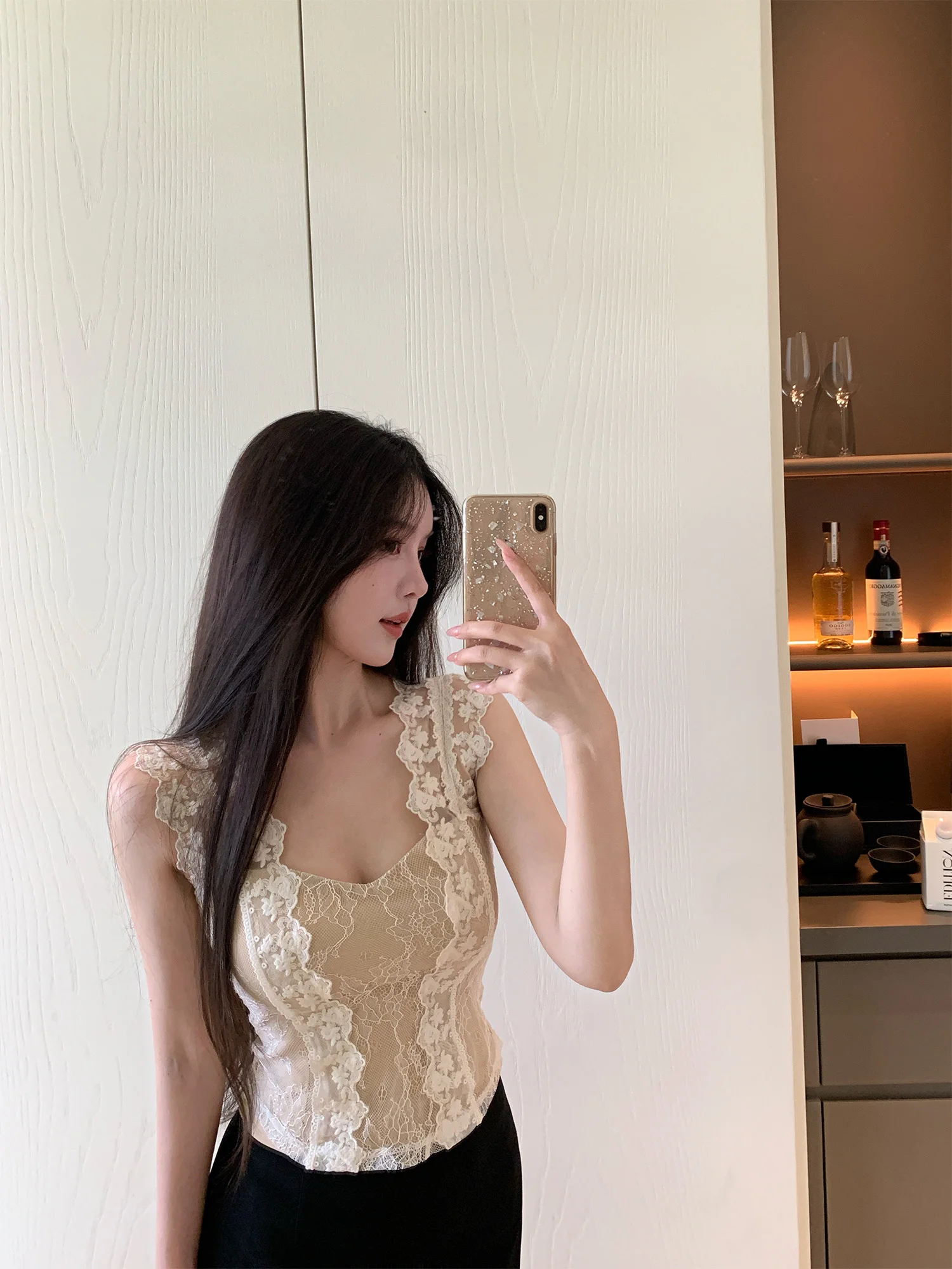 

Элегантный романтичный нежный кружевной топ без рукавов с U-образным вырезом Pure Desire Slim Fit от люксового бренда SWAN, дышащий, приятный для кожи