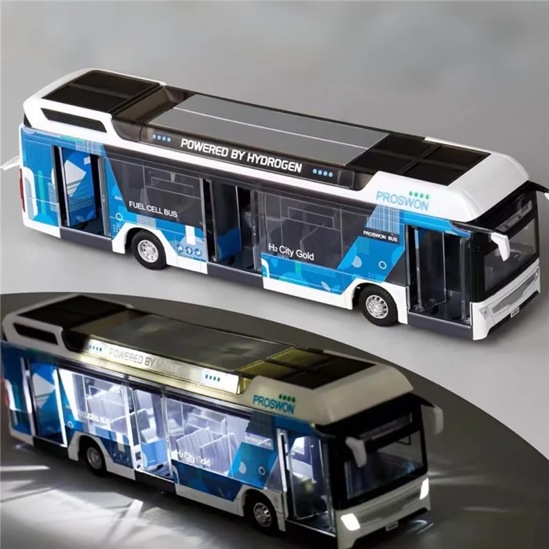 Luxury New energy Electric Airport Business Bus Alloy Car Model Diecasts Metal Tour City Bus Model Sound and Light Kids Toy Gift