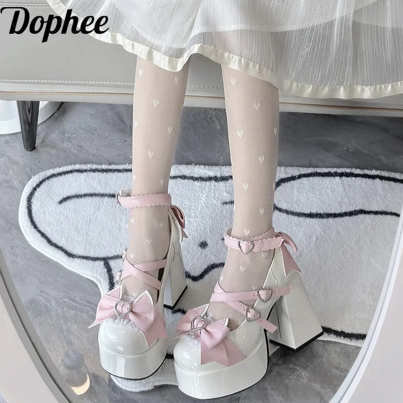 

Dophee Original Japanese Round Toe Lolita Thick Soled Shoes Sweet Princess Love Bow School Students High-heeled Shoes Party