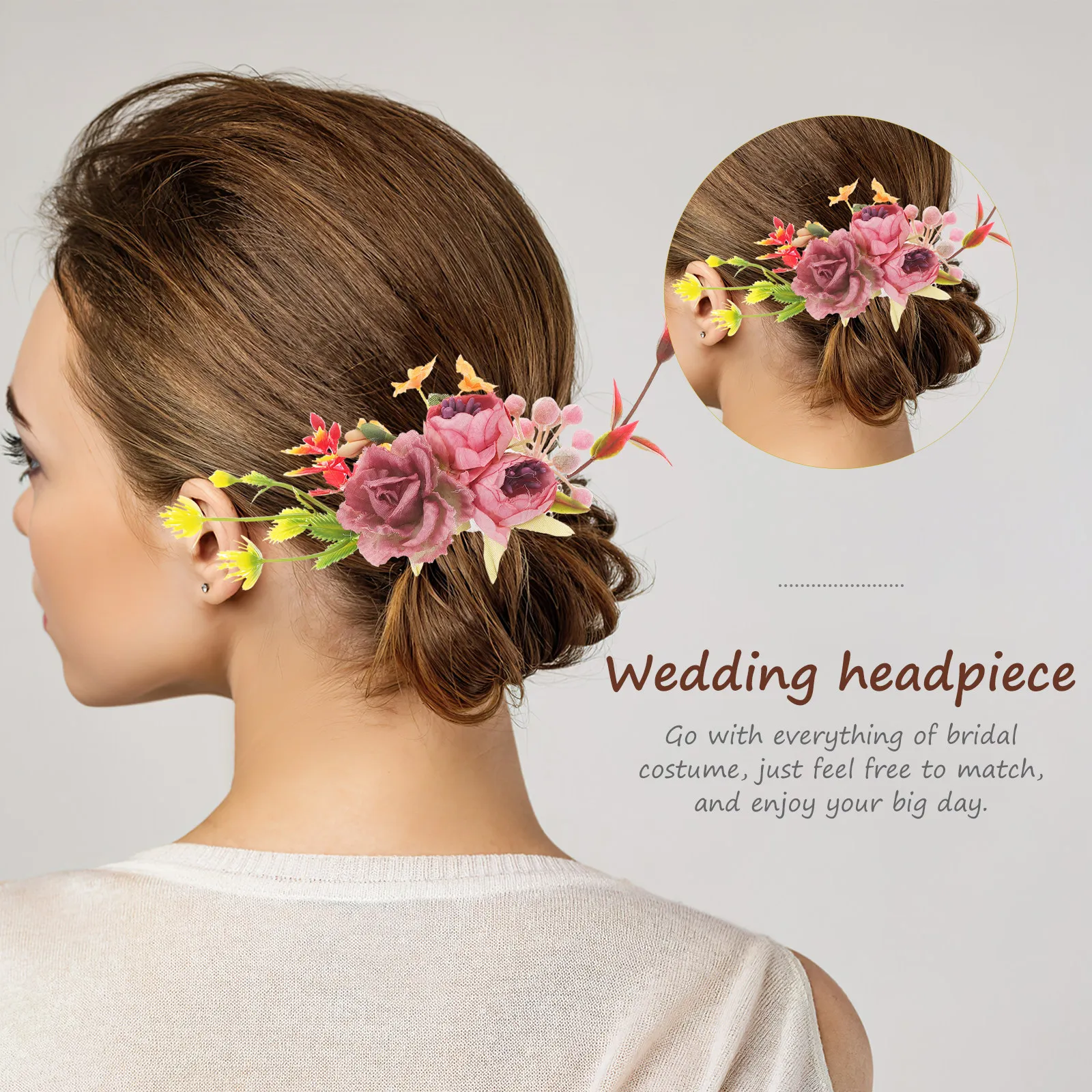 

Bridal Hair Comb with Simulation Rose Flowers for Wedding Prom Aniversary Travel Photography Fashionable Bride Headpiece Flower