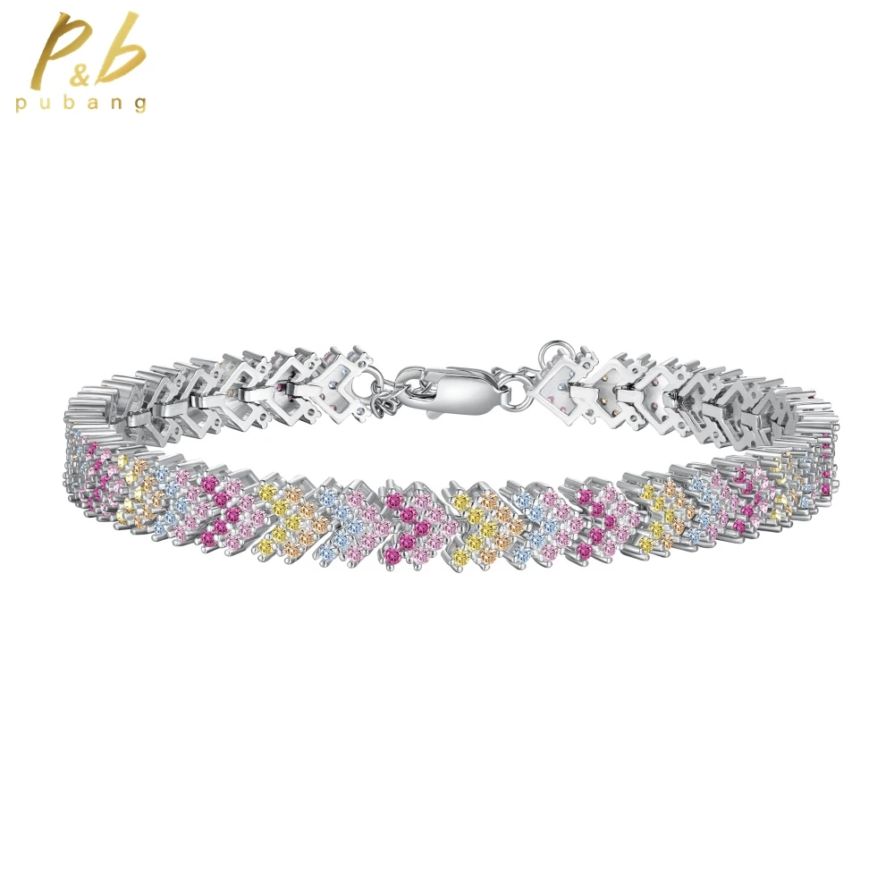 

PuBang Fine Jewelry Cocktail Bracelet Solid 925 Sterling Silver Colorful Created Moissanite for Women Anniversary Gift Wholesale