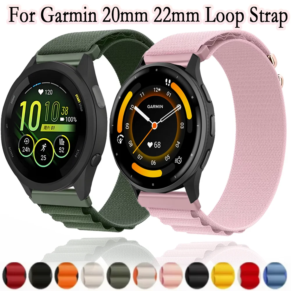 20mm 22mm Nylon Alpine Loop Band for Garmin Forerunner 55 165 265 965 Venu 3 Strap for Garmin Active 5/Vivoactive 5/Move Trend