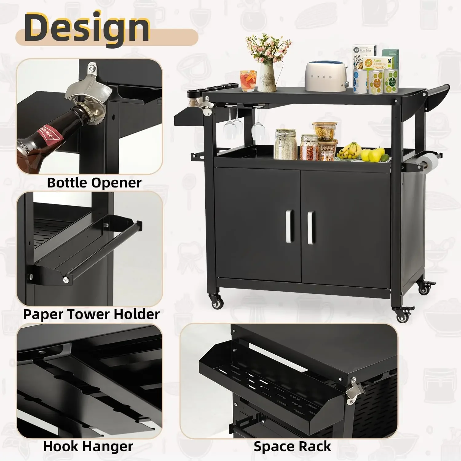 Outdoor Grill Cart Kitchen Storage Cabinets Island With Wheels Buffet Prep Tables For Outside Steel Bbq Bar Carts For Patio