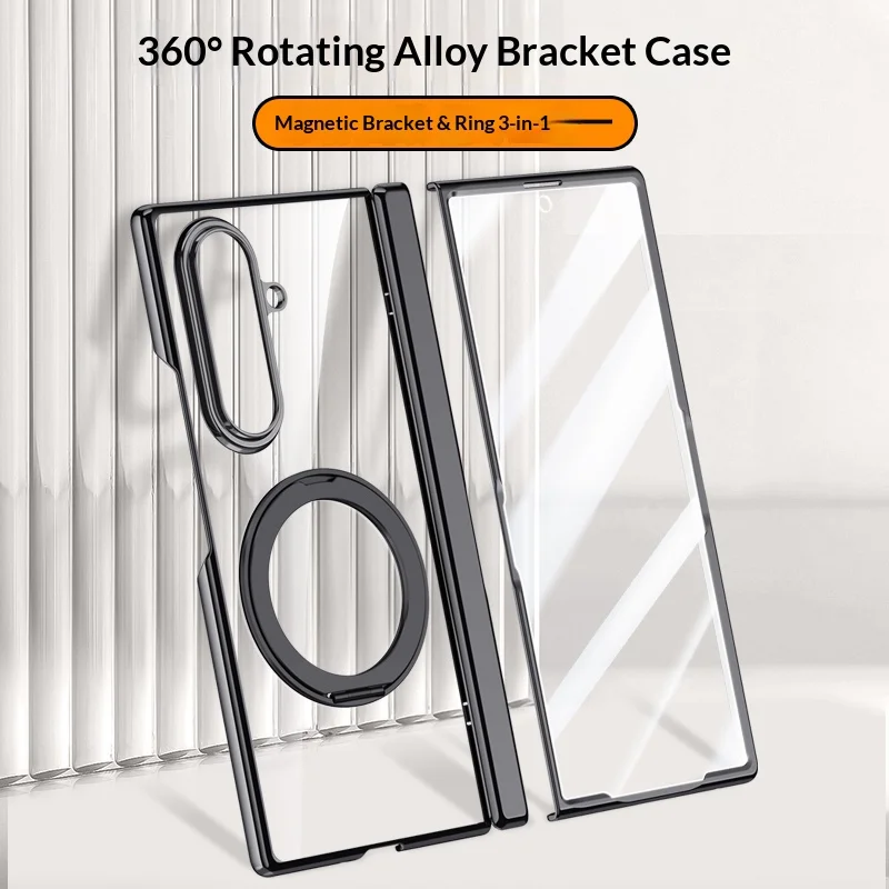 

360 ° Вращающийся держатель для телефона + высокопрозрачный акриловый чехол для Samsung Galaxy Z Fold7, защита экрана, ударопрочный чехол для телефона