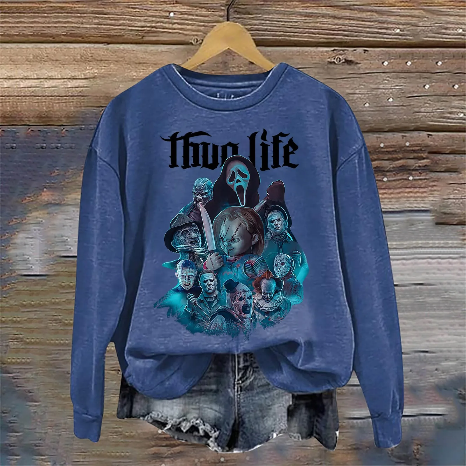 Sudadera con capucha de gran tamaño para hombre, chándal con estampado de Thug Life Horror, Y2k, Estilo Vintage americano, para Halloween, novedad