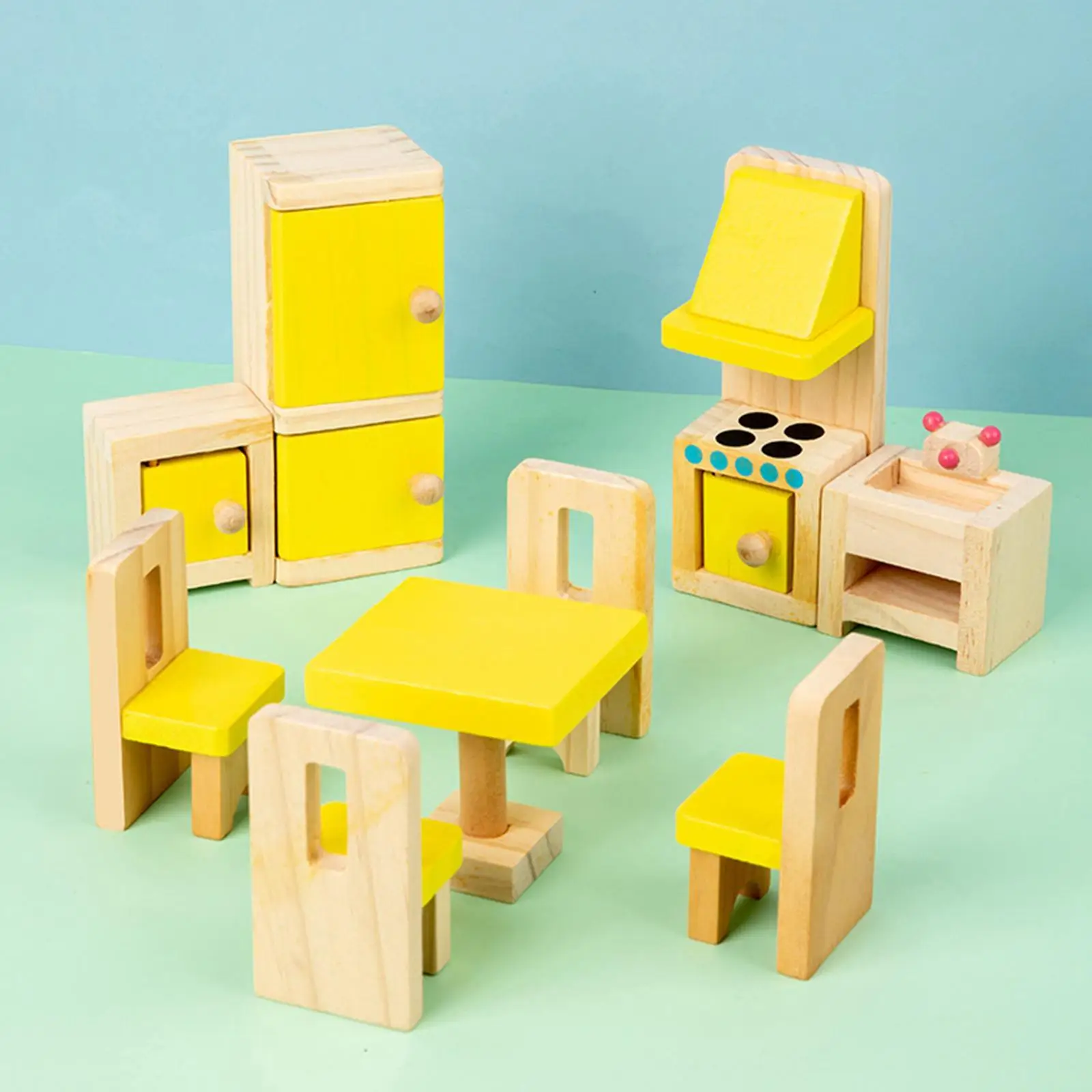 26x Wooden Dollhouse Furniture Toy Dollhouse Accessories Set, Educational Doll House Furniture Toys for role play