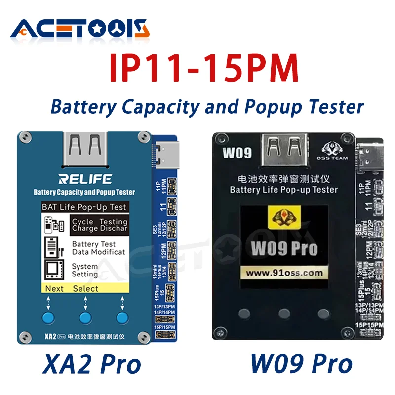 OSS W09 Pro V3 RELIFE XA2 Pro Battery Efficiency Popup Tester Supports The Battery Pop-up Function of All Models of 11-15 Series