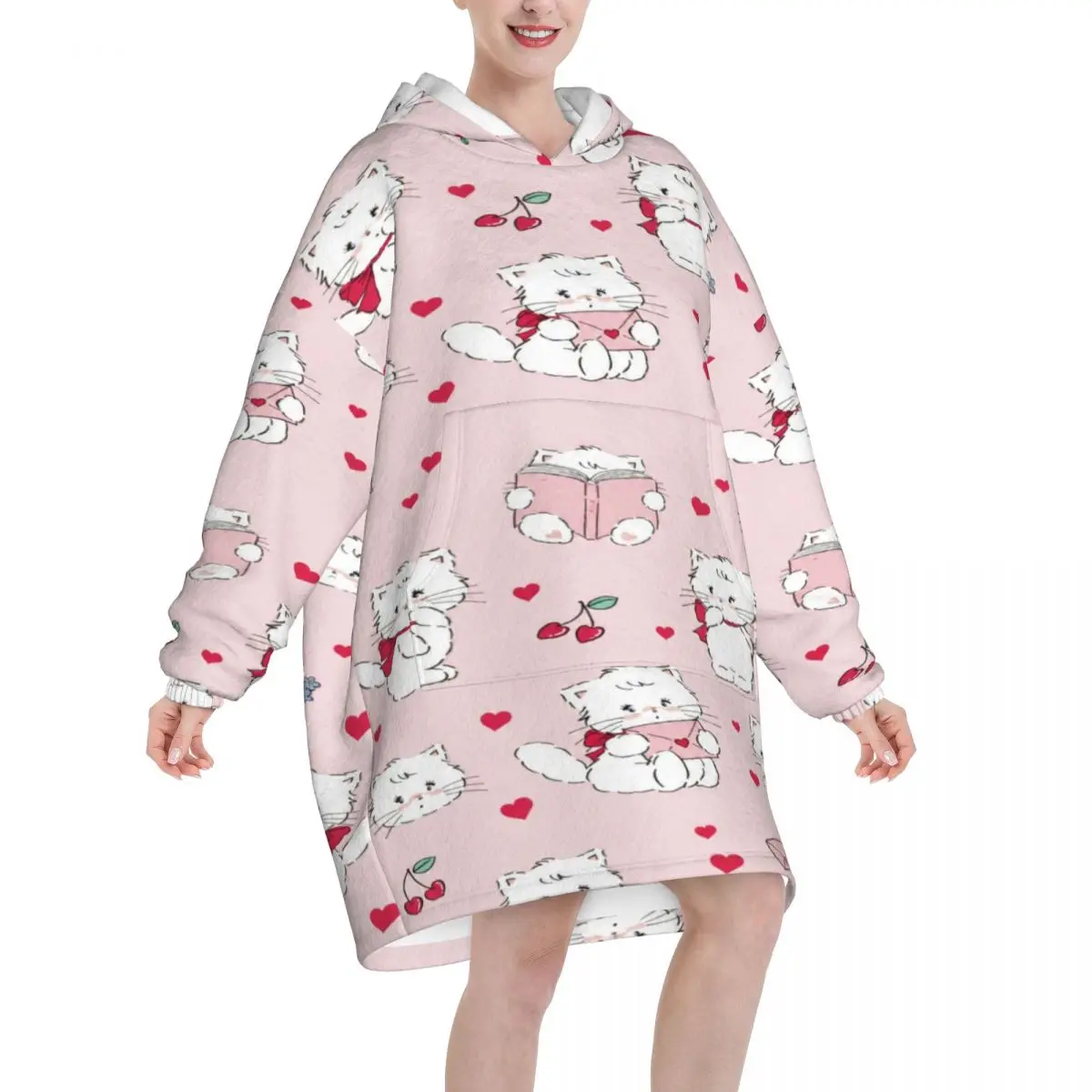 Pink Cartoon Mikko Mousse Blanket Hoodie Oversized Wearable Sweatshirt Blanket Warm Gifts for Women Girls Girlfriend