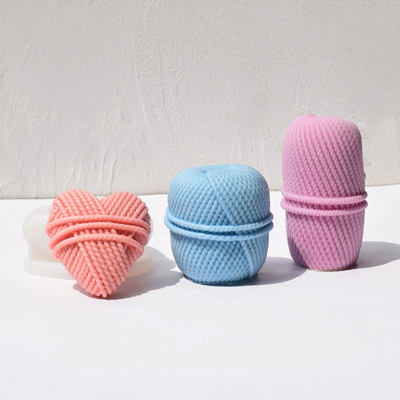 2024 DIY yarn ball candle silicone mold knitting yarn Heart candle mold yarn cylinder resin cement gypsum molds Christmas gift