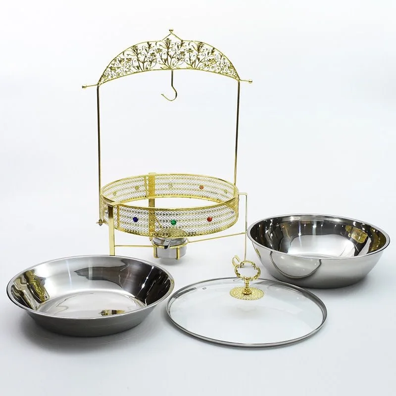 Stainless Steel Buffet Stove Golden Lace Alcohol Stove Round Hanging Cover Restaurant Hotel Restaurant Buffet Stove