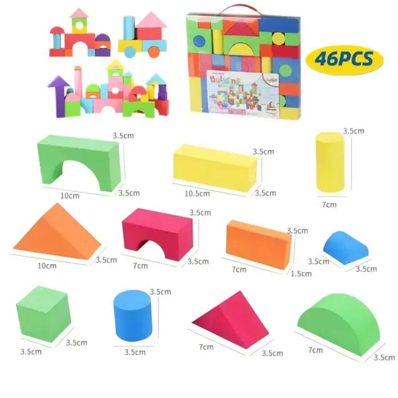 46pcs Soft EVA Building Blocks Large Educational STEM Toys for Preschool Kids Big Colorful Stackable Blocks Boy Girl Gifts