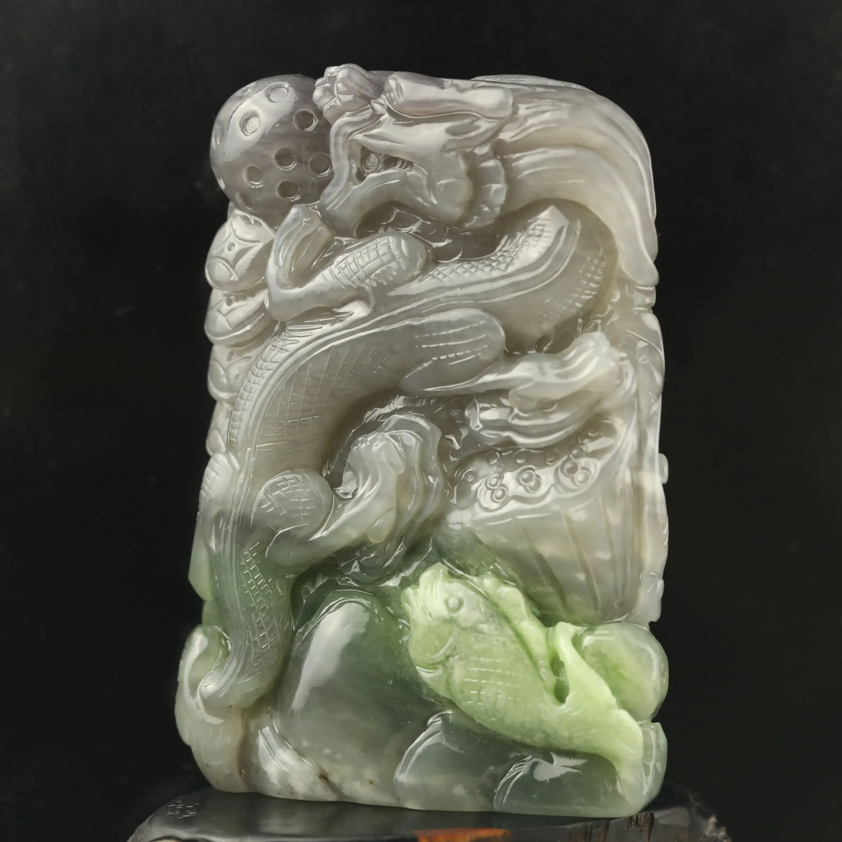 

China Natural hetian Jade Hand Carved statue of dragon loong pendant #16