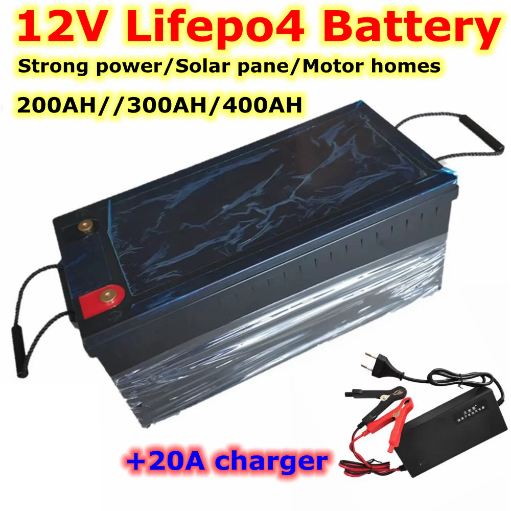 LiFepo4 12V 200Ah/300Ah/400Ah solar lithium battery pack portable for Outdoor power supply electric propeller +20A charger