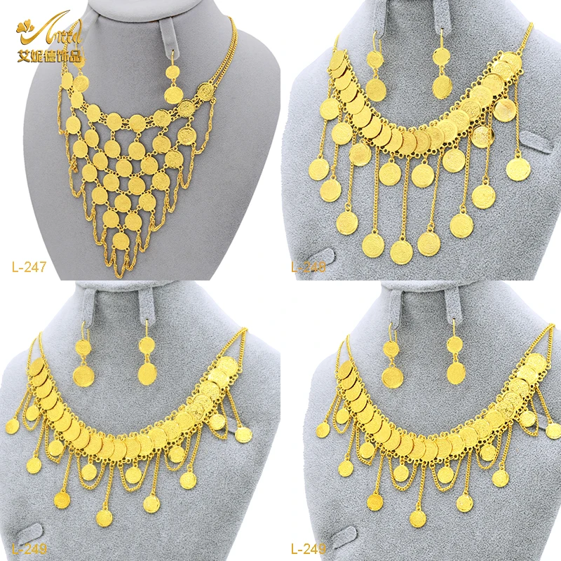 

Xuhuang Coin Ethiopian Gold Color Jewelry Set 24K Gold Plated Middle East Bridal Dubai Necklace Set For Women Wedding Gift