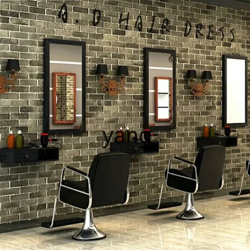 LTT hair salon retro mirror wall-mounted mirror solid wood hair salon mirror