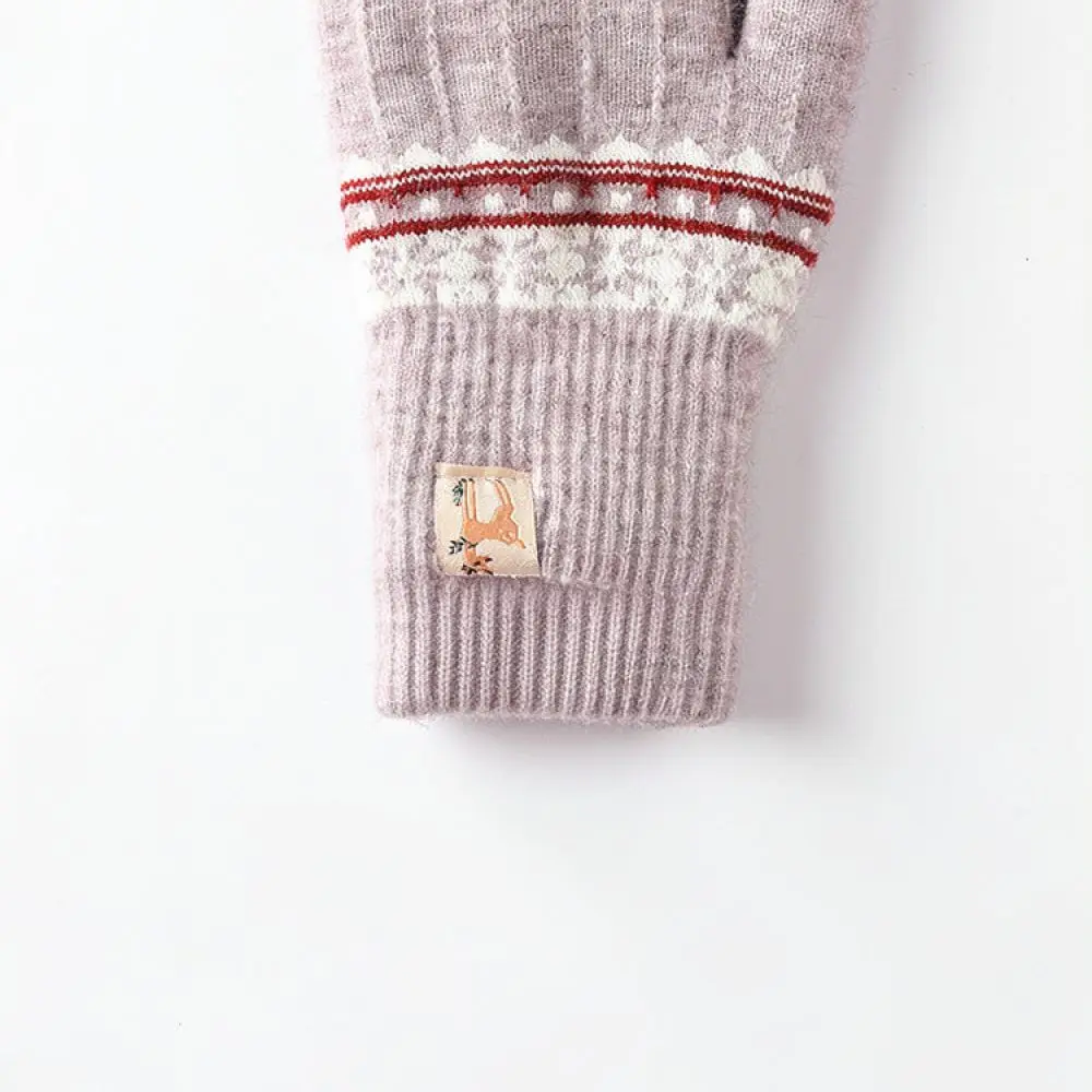 Women Winter Warm Gloves Knitted Jacquard Pattern Thickened Thermal Lining Touch Screen Sensitive Fingers Windproof Daily Wear