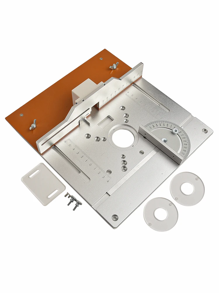 Aluminum Router Table Insert Plate 24.5x24cm With Miter Gauge And Push Block For Wood Milling Flip Board Workbench Accessories