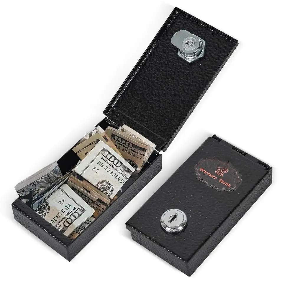 Portable Metal Cash Box Pocket Sized with Key Winner Bank Reusable Money Safe