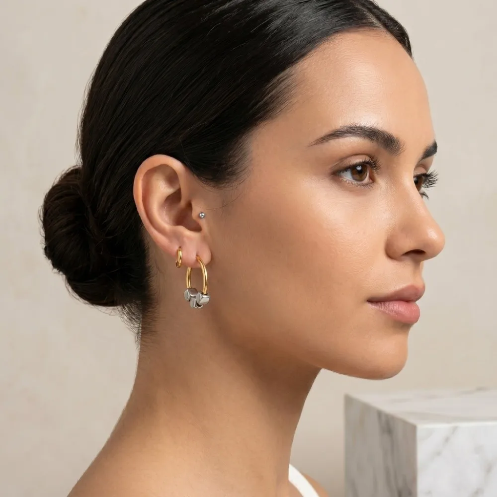 Retro Stainless Steel Geometric Cube Earrings Simple Personality Minimalist Earrings Fashion Ear Cuff Daily Wear