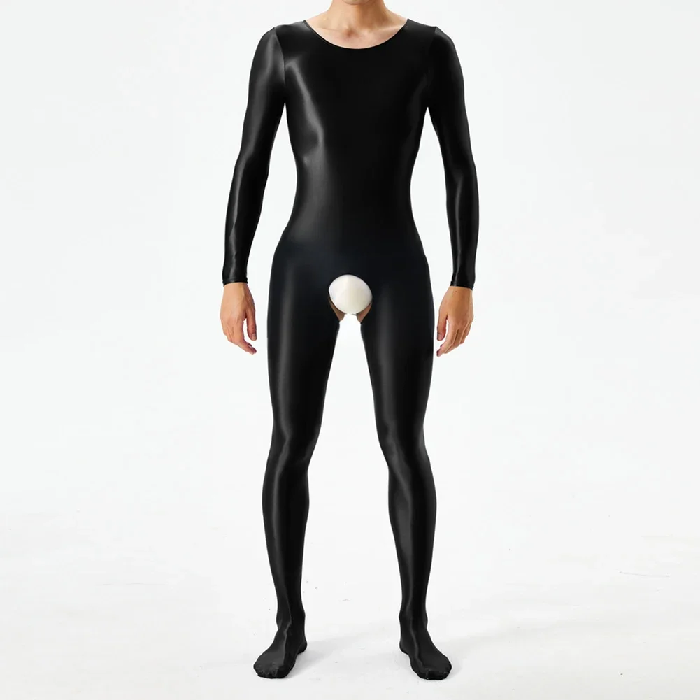 

Jumpsuit Me Jumpsuit Bodystocking Breathable Crotchless Glossy Lightweight Long Sleeve Quick-drying See Through