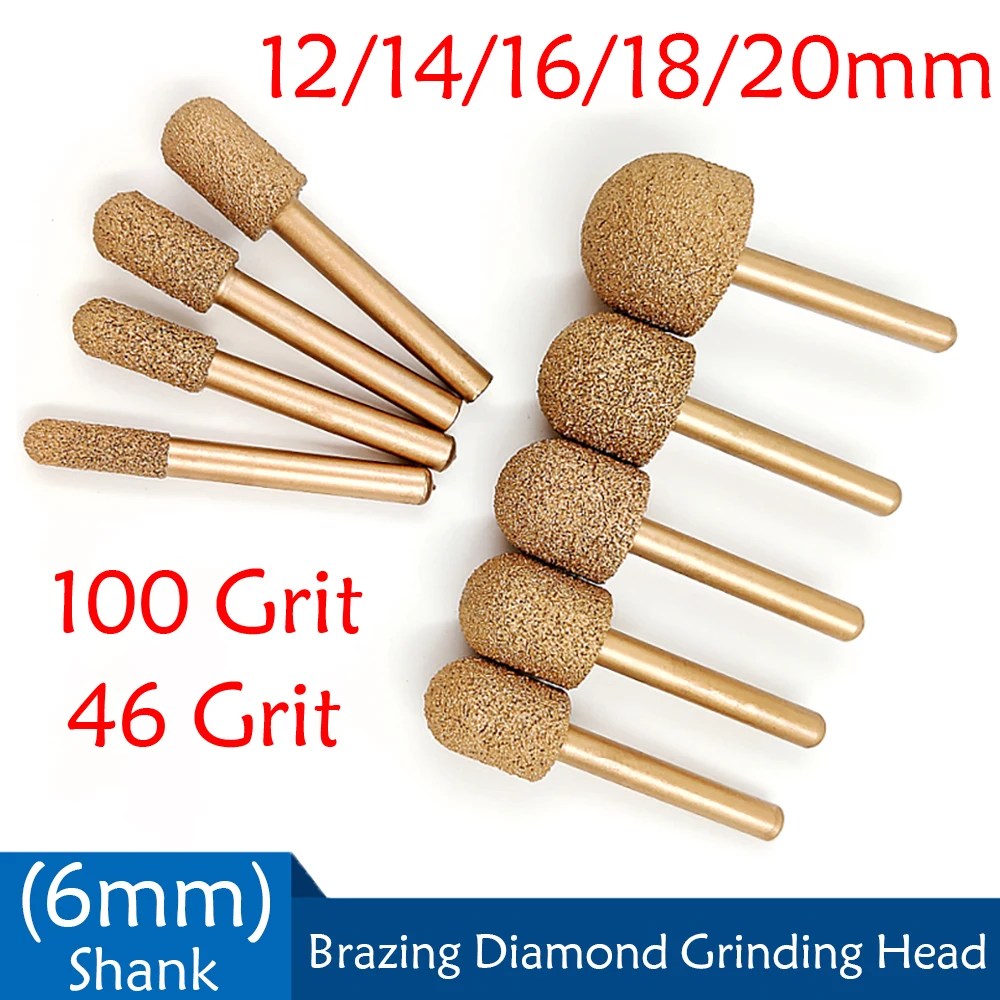 

12/14/16/18/20mm Round Head Cylindrical Brazing Diamond Burr Grinding Engraving Bit 6mm Shank Drill 46 100 Grit