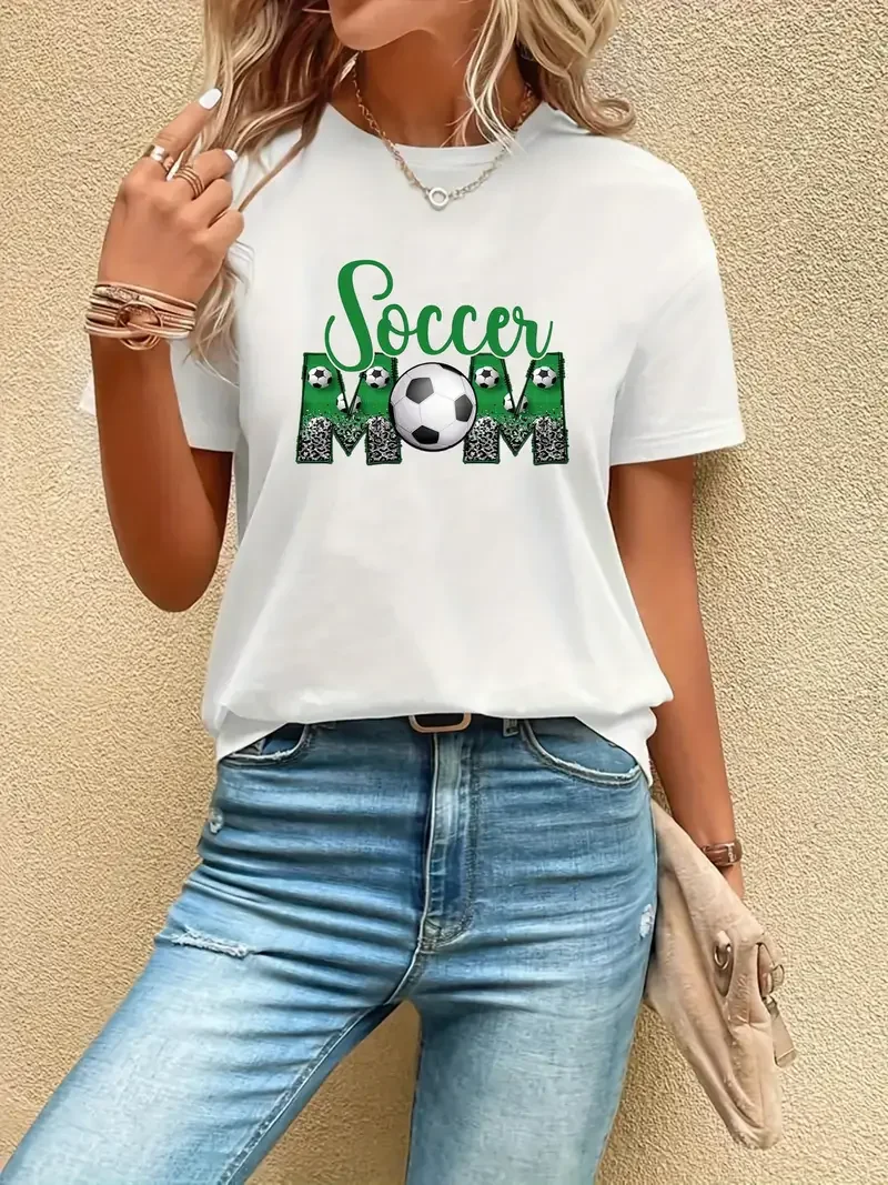 Football retro letter short sleeved casual women's fashion women's pattern T-shirt women's printed summer T-shirt