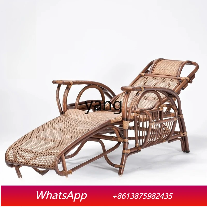LTT Folding Lunch Break Balcony Natural Rattan Chair Home Balcony Chair Elderly Back Chair
